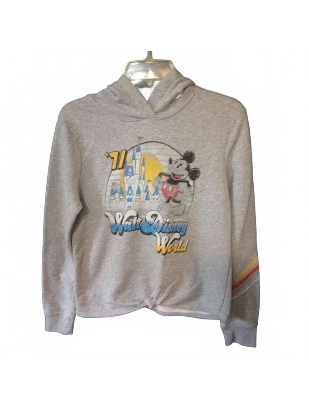 Disney Parks Retro '71 Mickey Mouse Gray Knot Front Crop Hoodie M